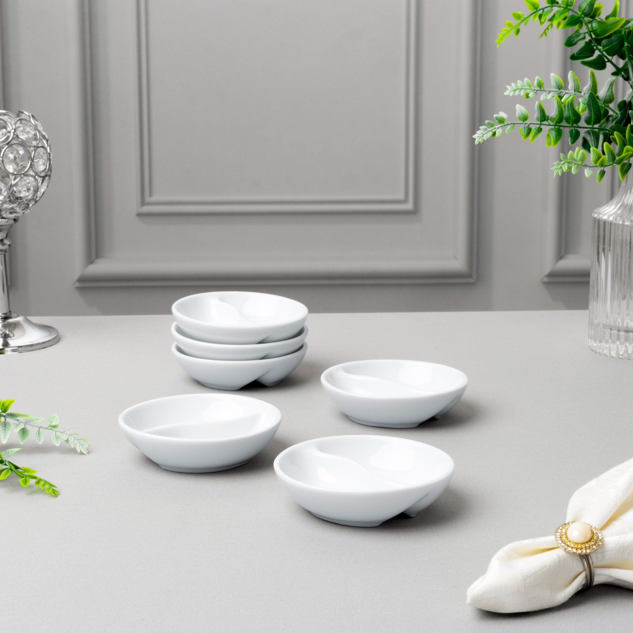  Bộ 06 đĩa tròn 8,9cm chia ngăn đựng nước chấm, gia vị sứ trắng | Art Stage 4257L - S91851 