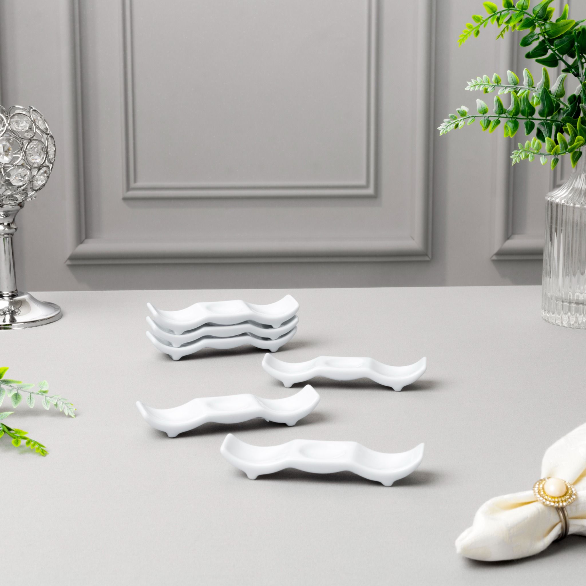  Bộ 06 gác đũa và thìa (gác muỗng đũa) dài 10,8cm sứ trắng | Art Stage 4257L - S91831 