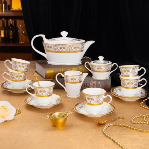  Bộ ấm chén uống trà (ấm 1.440ml, chén 220ml) 15 món sứ xương Nhật Bản | Georgian Palace 4858J - T017L 