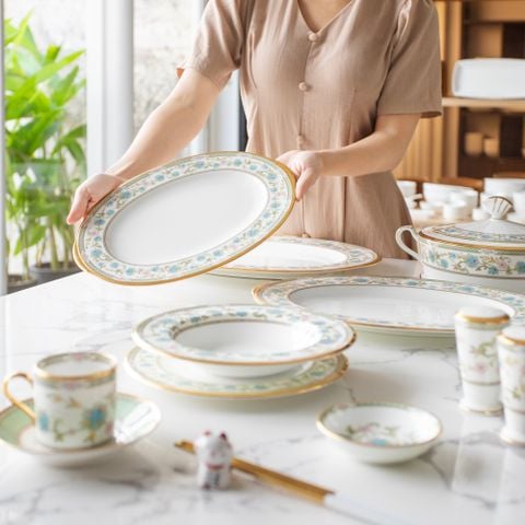  Đĩa Oval cỡ nhỏ (SM) dài 32cm sứ xương Nhật Bản | Yoshino 9983J - 59545 