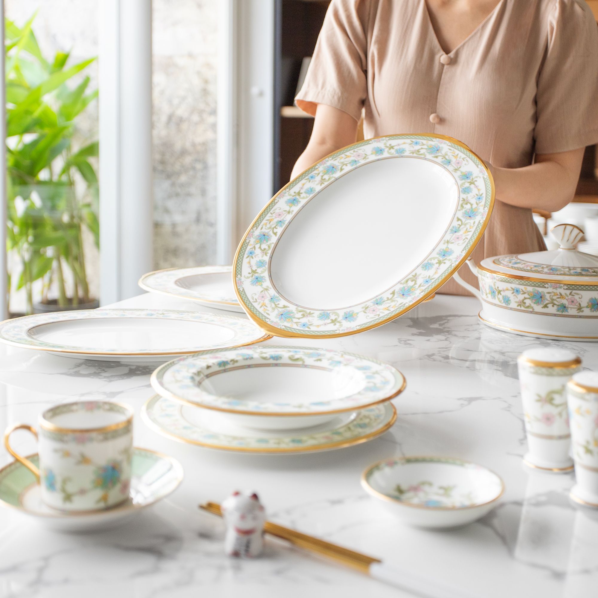  Đĩa Oval cỡ vừa (MD) dài 37,2cm sứ xương Nhật Bản | Yoshino 9983J - 59544 