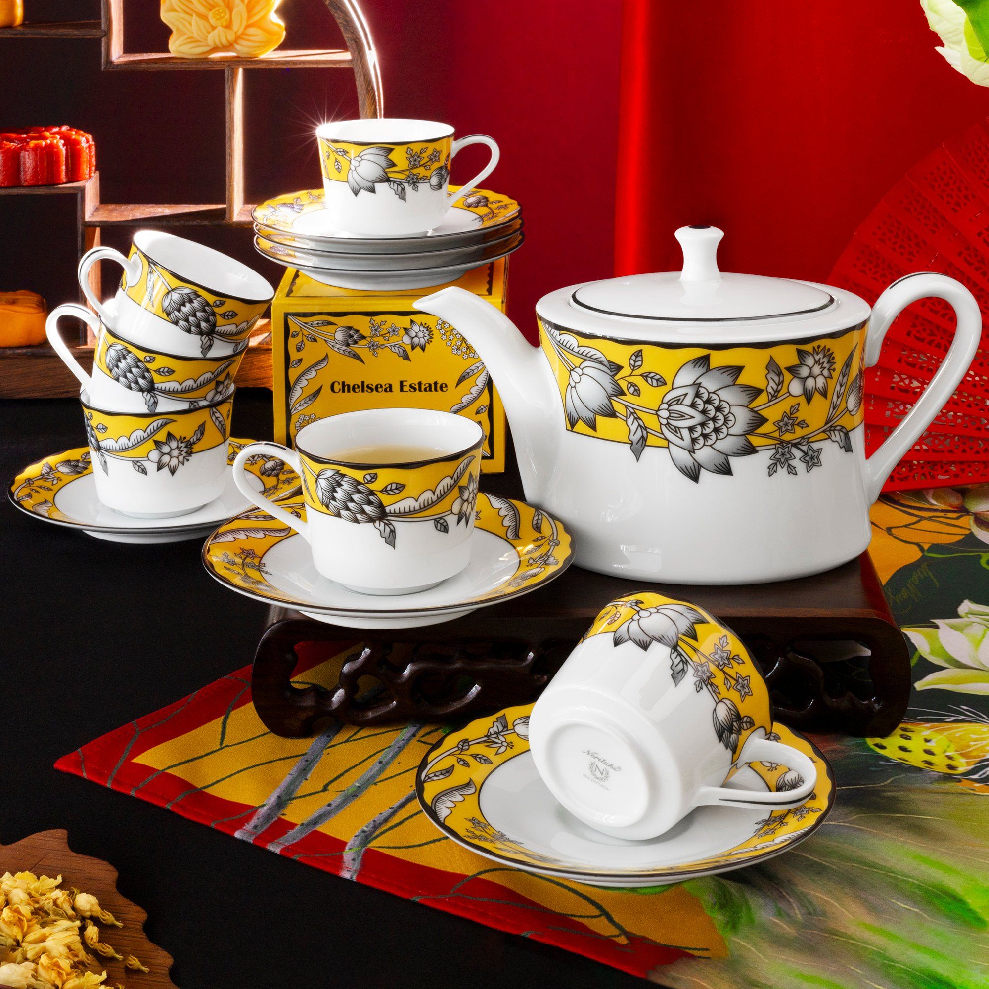  Bộ ấm chén uống trà nhỏ (ấm 630ml, chén 100ml) 13 món sứ trắng | Chelsea Estate 1779L - T014S 