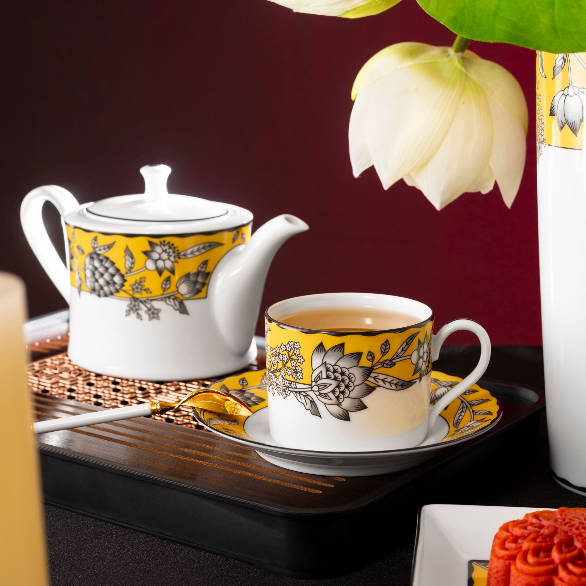  Chén trà (tách trà) dung tích 240ml (màu vàng) kèm đĩa lót sứ trắng | Chelsea Estate 1779L - Q002GB 