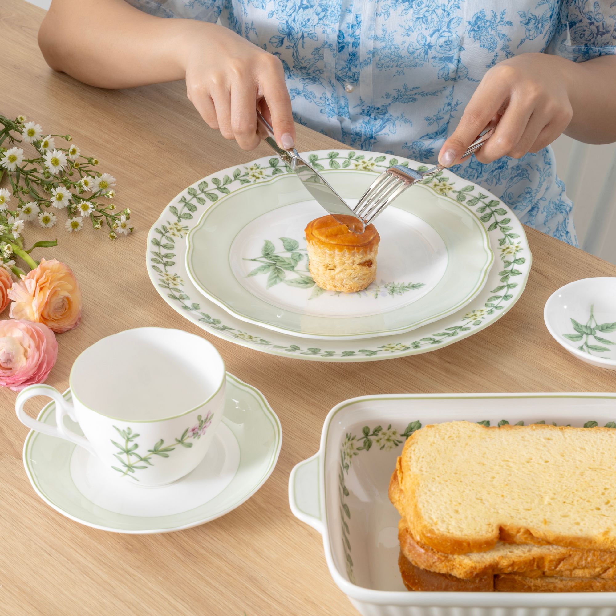  Bộ bát đĩa ăn châu Á đầy đủ 38 món (cho 6 người) sứ xương | English Herbs 4942L - D038AN 