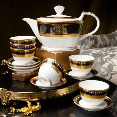  Bộ ấm chén trà châu Á (ấm 880ml, chén 140ml) 13 món sứ xương Nhật Bản | Evening Majesty 4818J - T014A 