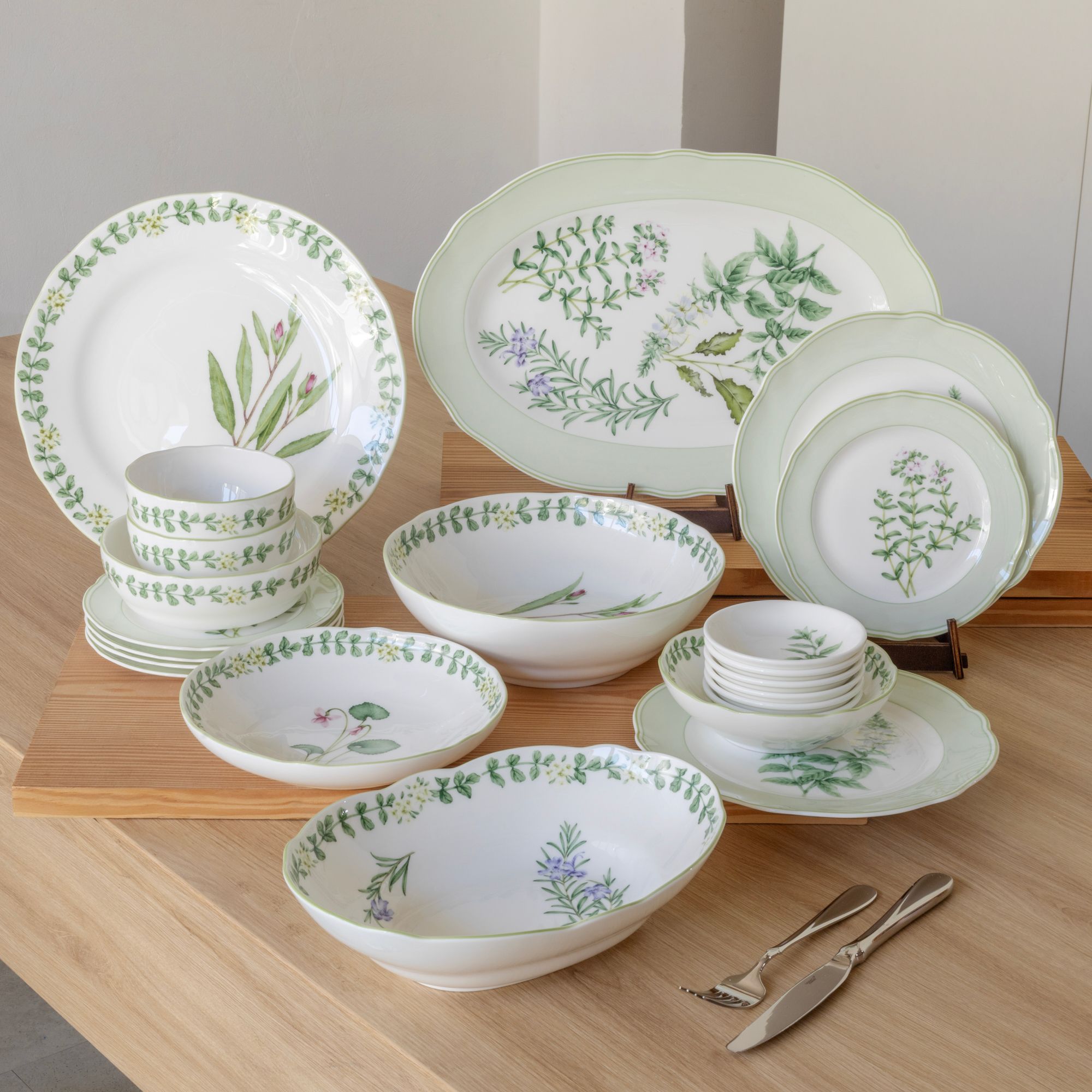  Bộ bát đĩa ăn châu Á đầy đủ 38 món (cho 6 người) sứ xương | English Herbs 4942L - D038AN 