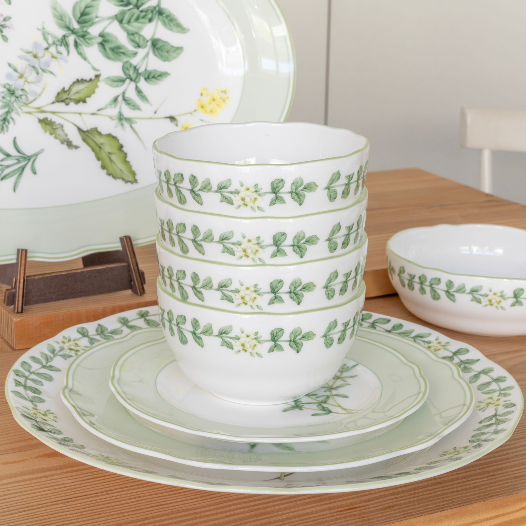  Bộ bát đĩa ăn châu Á đầy đủ 38 món (cho 6 người) sứ xương | English Herbs 4942L - D038AN 