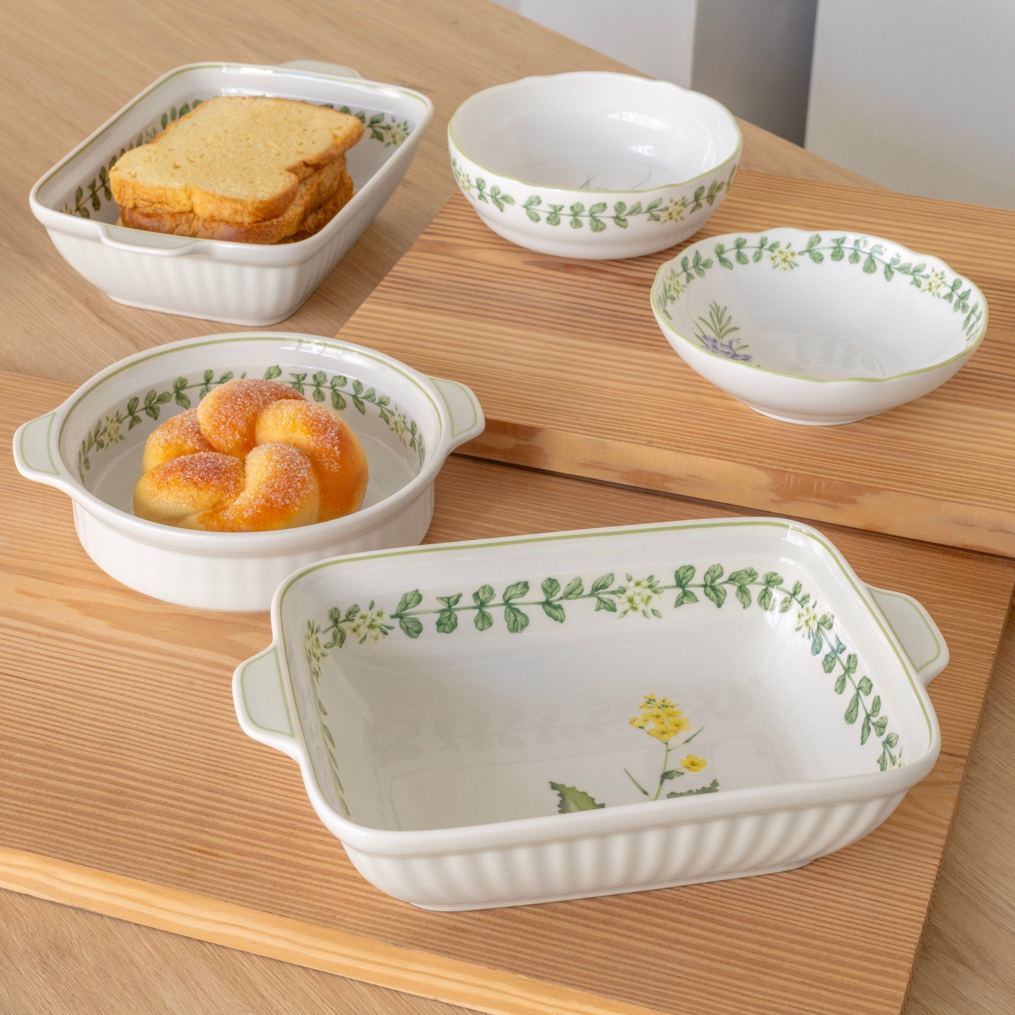  Bộ bát đĩa ăn châu Á đầy đủ 38 món (cho 6 người) sứ xương | English Herbs 4942L - D038AN 