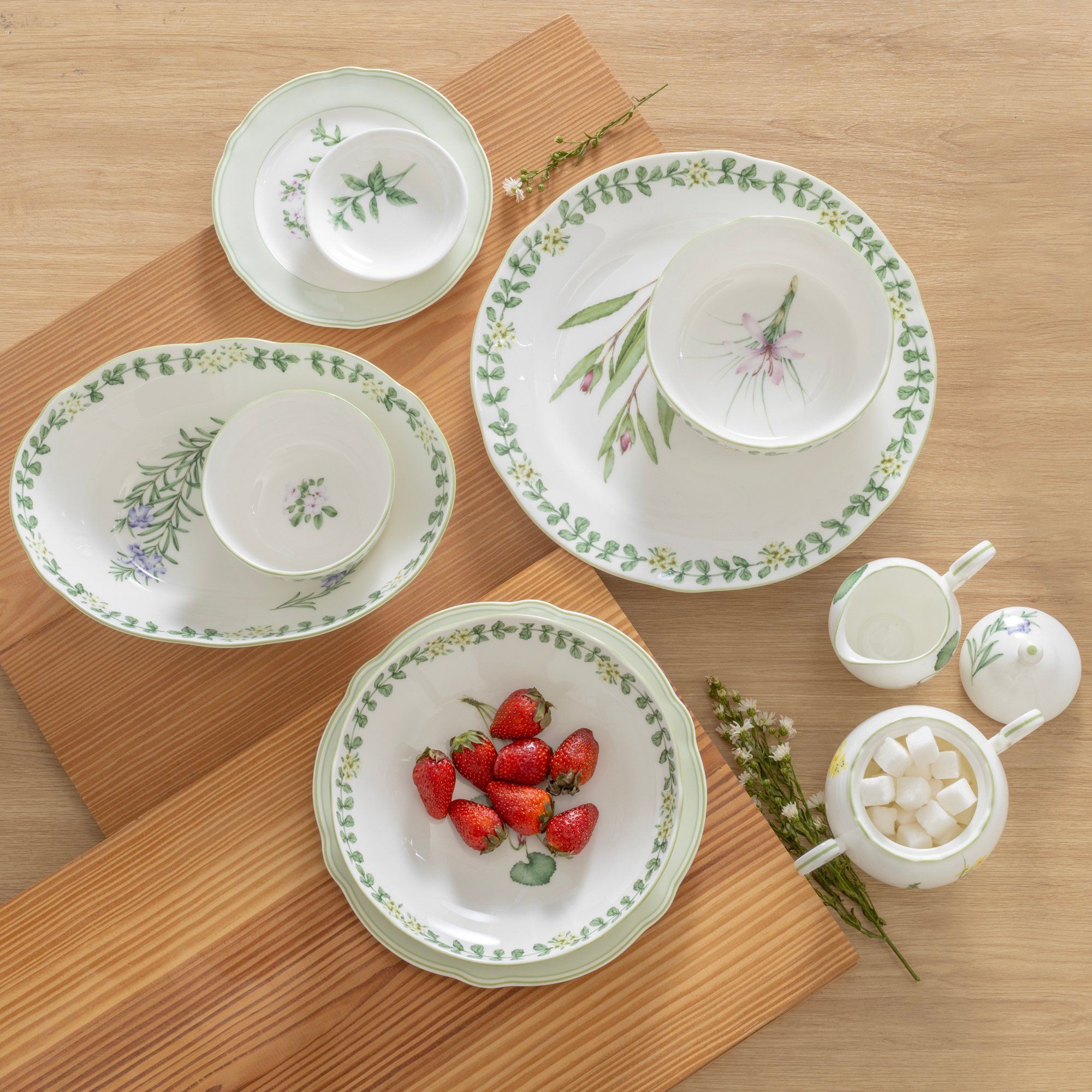  Bộ bát đĩa ăn châu Á đầy đủ 38 món (cho 6 người) sứ xương | English Herbs 4942L - D038AN 