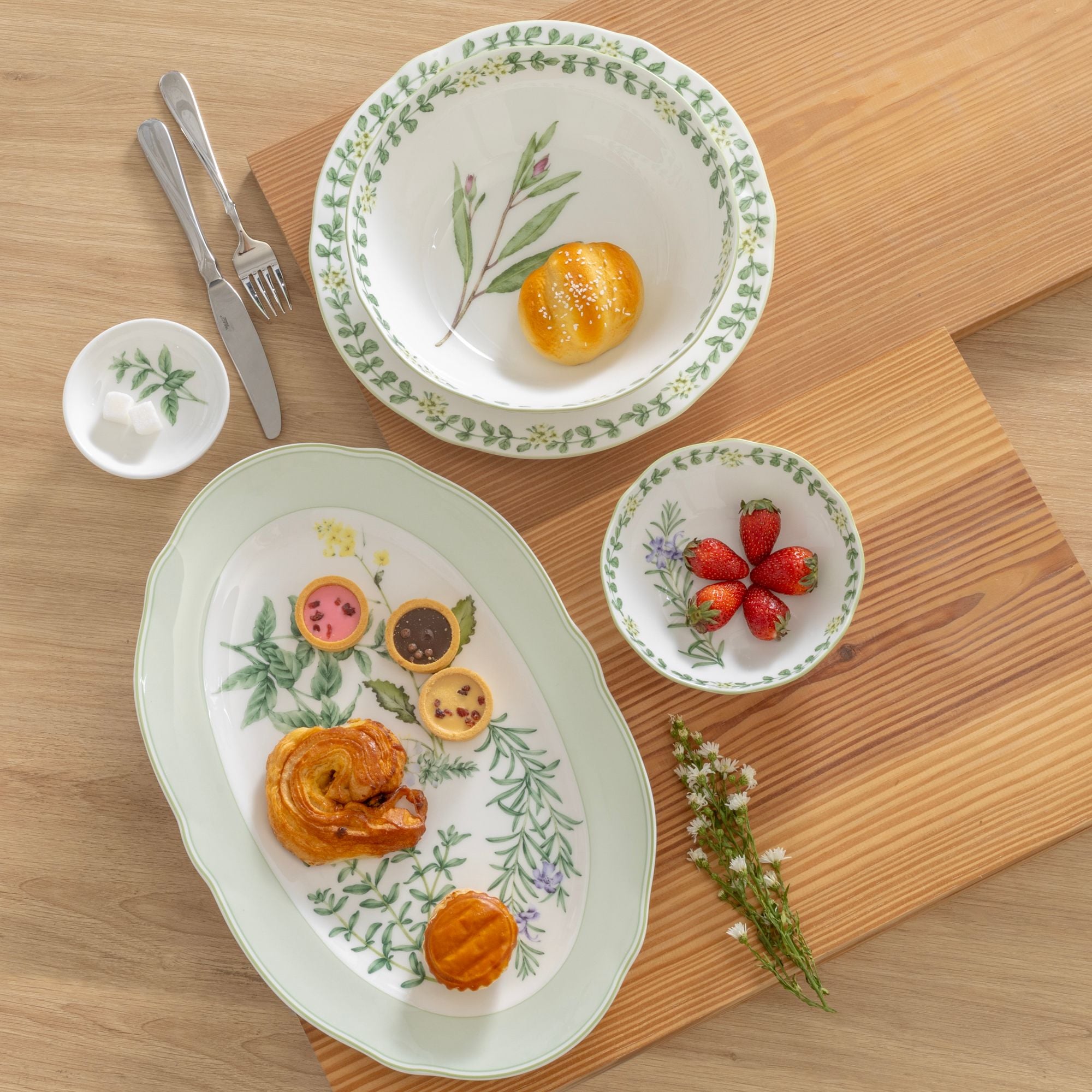  Bộ bát đĩa ăn châu Á đầy đủ 38 món (cho 6 người) sứ xương | English Herbs 4942L - D038AN 