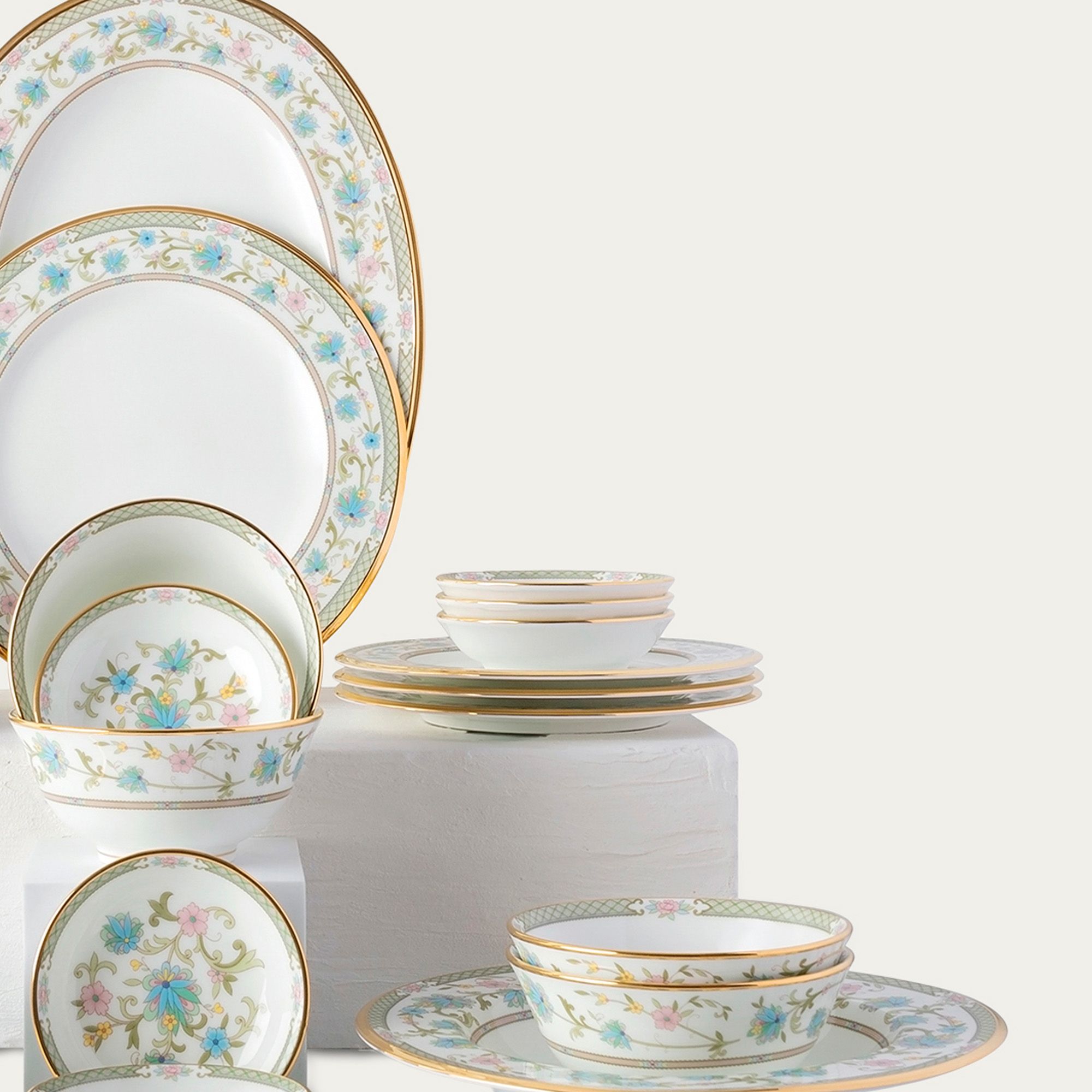  Bộ bát đĩa ăn châu Á cơ bản 22 món (cho 6 người) sứ xương Nhật Bản | Yoshino 9983J - D022AA 