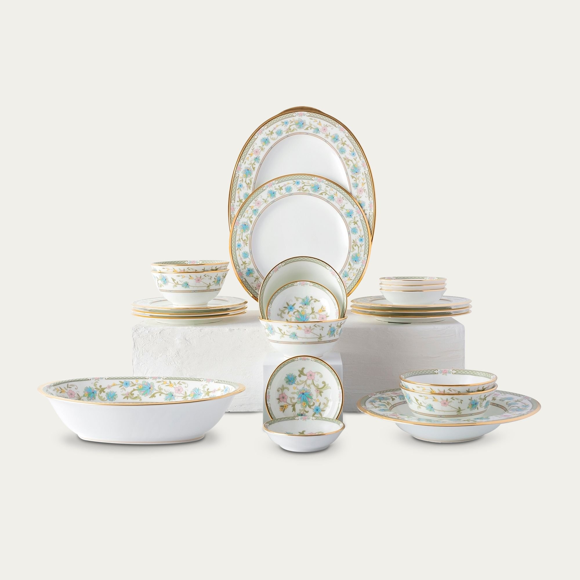  Bộ bát đĩa ăn châu Á cơ bản 22 món (cho 6 người) sứ xương Nhật Bản | Yoshino 9983J - D022AA 