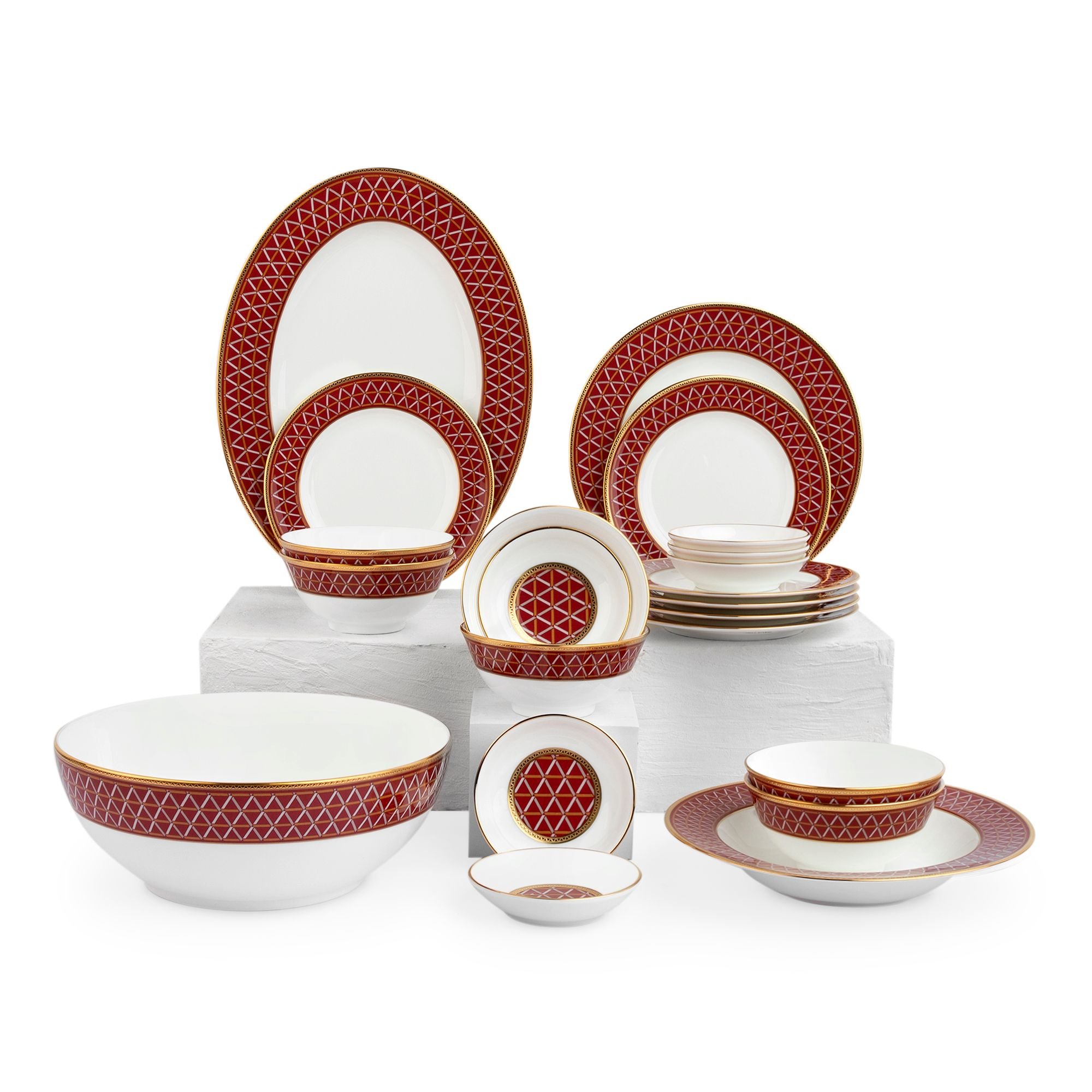  Bộ bát đĩa ăn châu Á cơ bản 22 món (cho 6 người) sứ xương | Crochet 4966L - D022AB 