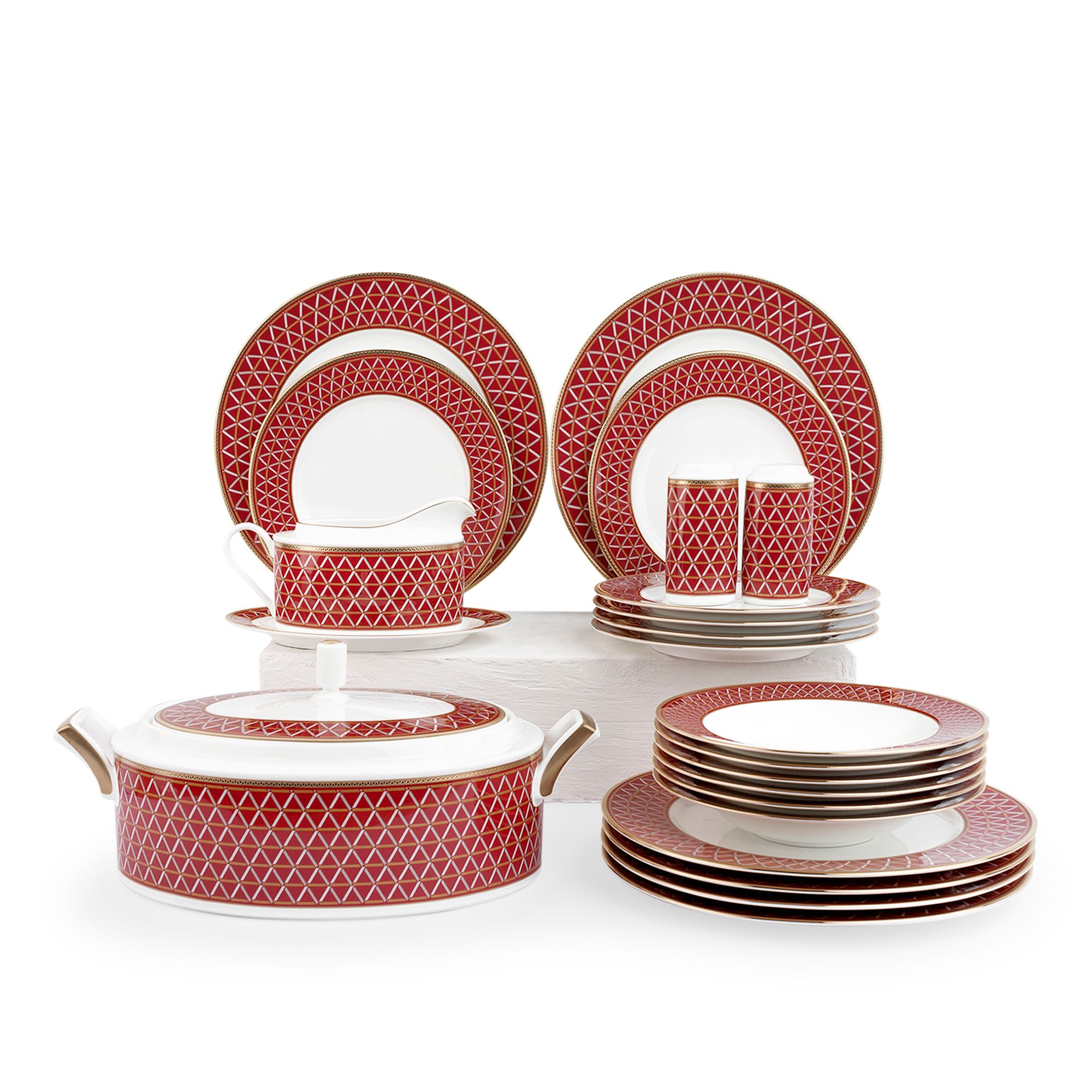 Bộ đĩa ăn kiểu Âu 22 món (cho 6 người) sứ xương | Crochet 4966L - D024AP 