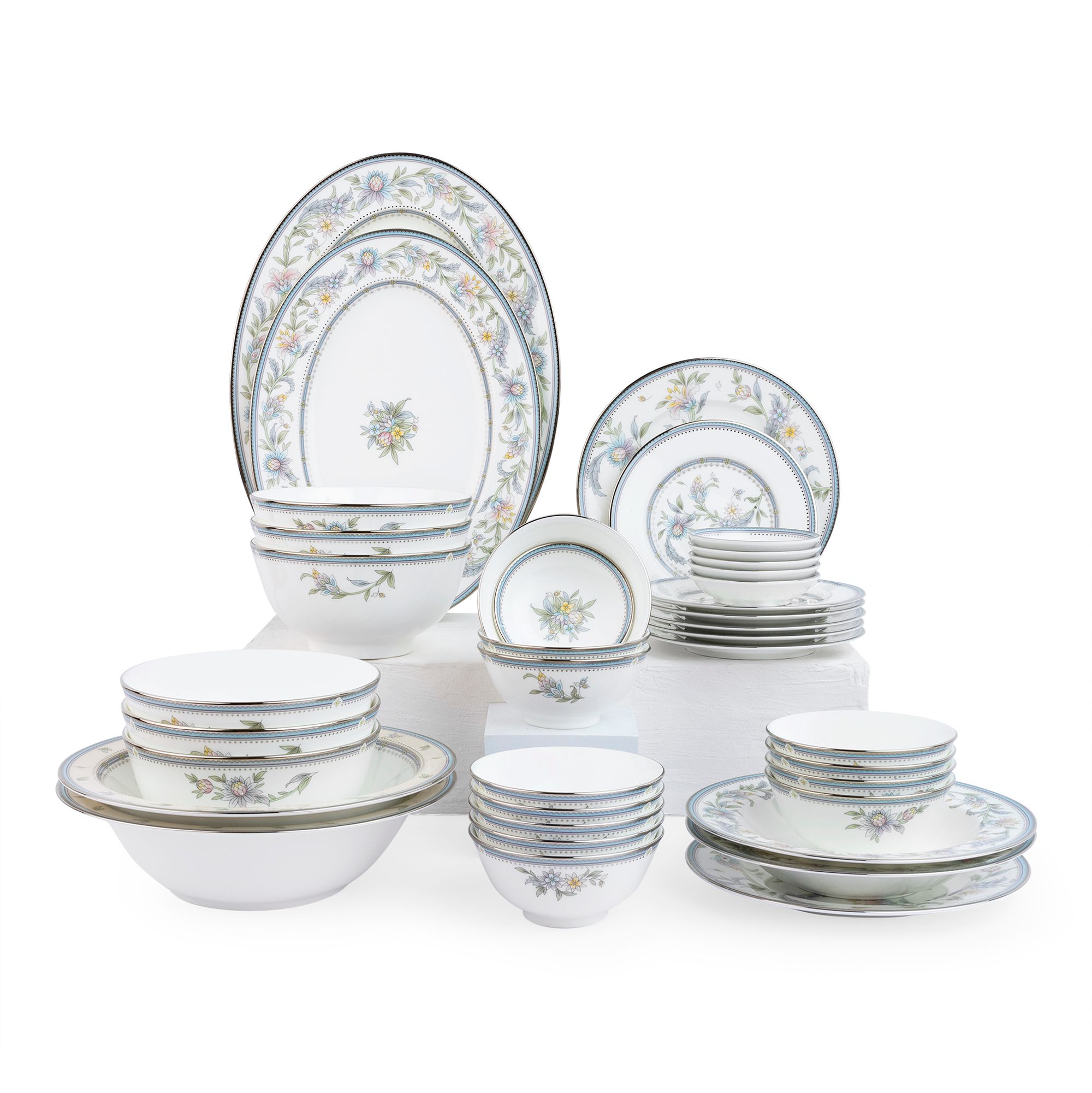  Bộ bát đĩa ăn châu Á đầy đủ 38 món (cho 6 người) sứ xương | Jardin Fleuri 4910L - D038AC 