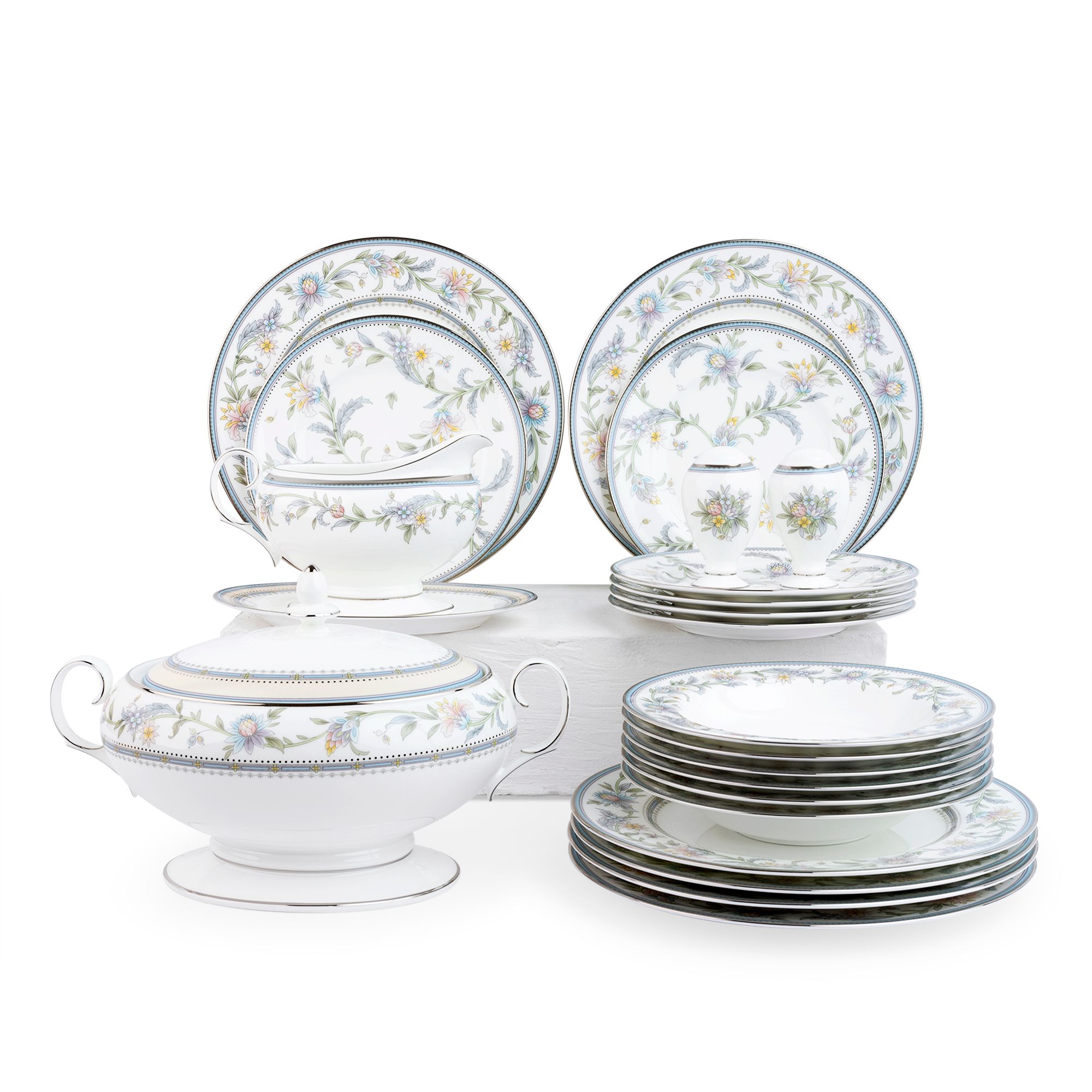  Bộ đĩa ăn kiểu Âu 22 món (cho 6 người) sứ xương | Jardin Fleuri 4910L - D024AN 
