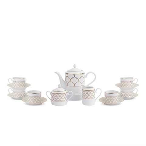  Bộ ấm chén uống trà (ấm 1.500ml, chén 240ml) 15 món sứ trắng | Eternal Palace Gold 1728L - T017A 