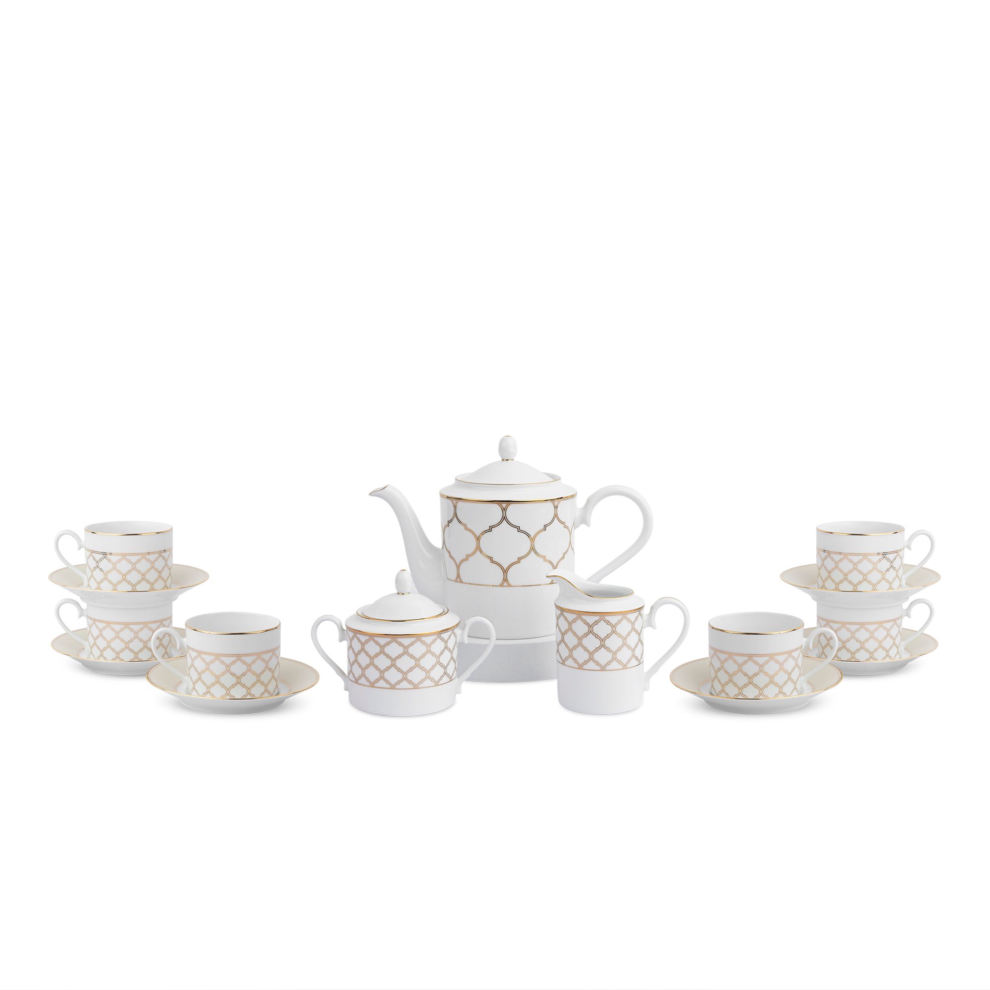  Bộ ấm chén uống trà 15 món (bình trà 1.500ml, tách trà 250ml) sứ trắng | Eternal Palace Gold 1728L 