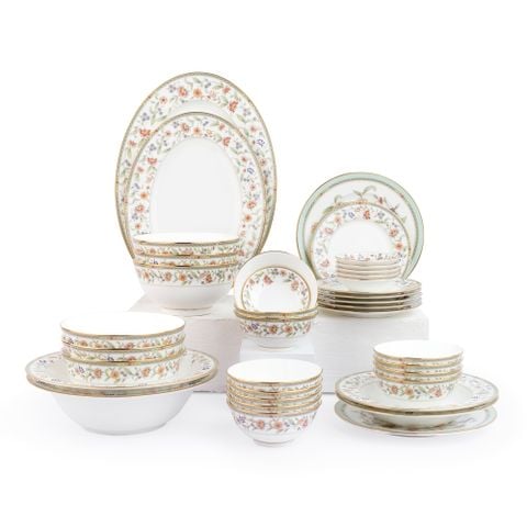  Bộ bát đĩa ăn châu Á đầy đủ 38 món (cho 6 người) sứ xương | Primrose 4909L - D038AC 