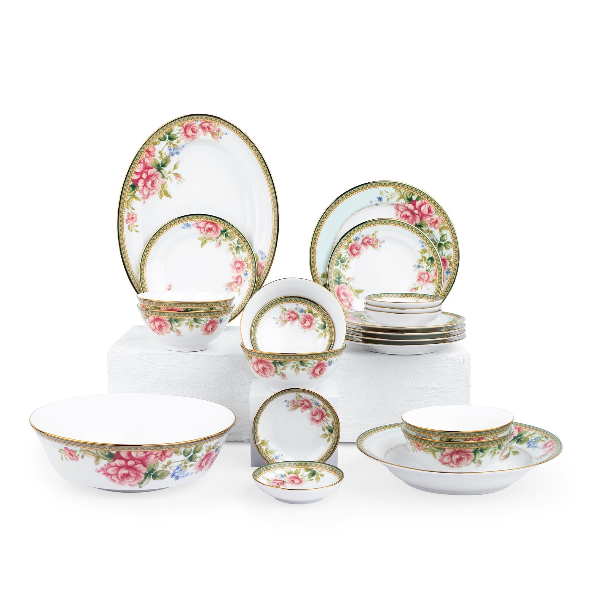  Bộ bát đĩa ăn Châu Á cơ bản 22 món sứ trắng | Rosa Basket 1736 