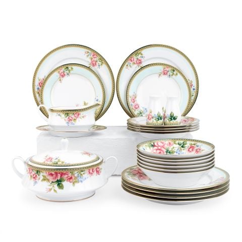  Bộ đĩa ăn kiểu Âu 22 món (cho 6 người) sứ trắng | Rosa Basket 1736L - D024AL 