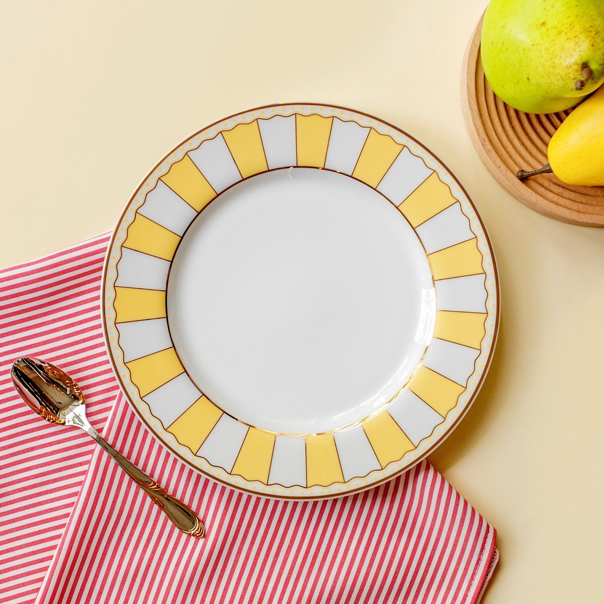  Bộ 02 đĩa tròn cỡ vừa 21cm (vàng pastel) sứ trắng | CRNIVL Yellow M-250L - Q002M 