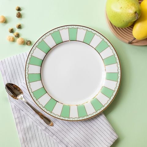  Bộ 02 đĩa tròn cỡ vừa 21cm (xanh lá pastel) sứ trắng | CRNIVL Apple Green M-252L - Q002M 