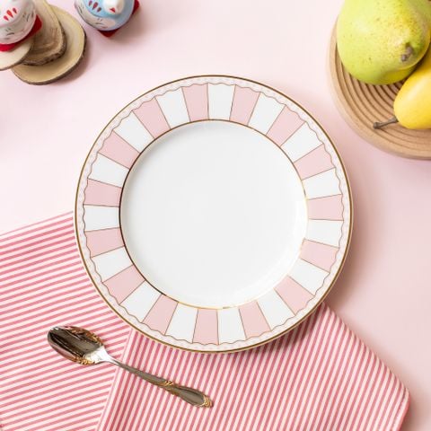  Bộ 02 đĩa tròn cỡ vừa 21cm (hồng pastel) sứ trắng | CRNIVL Pink M-249L - Q002M 