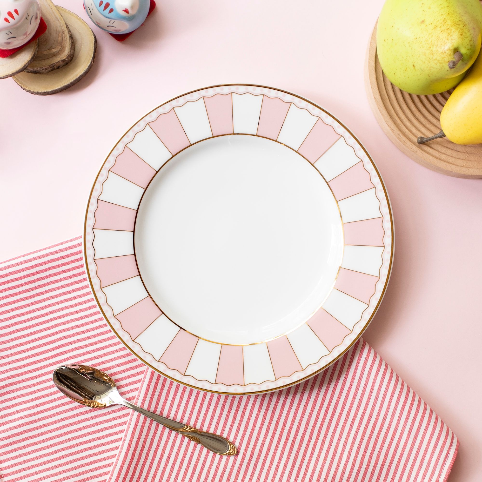  Bộ 02 đĩa tròn cỡ vừa 21cm (hồng pastel) sứ trắng | CRNIVL Pink M-249L - Q002M 