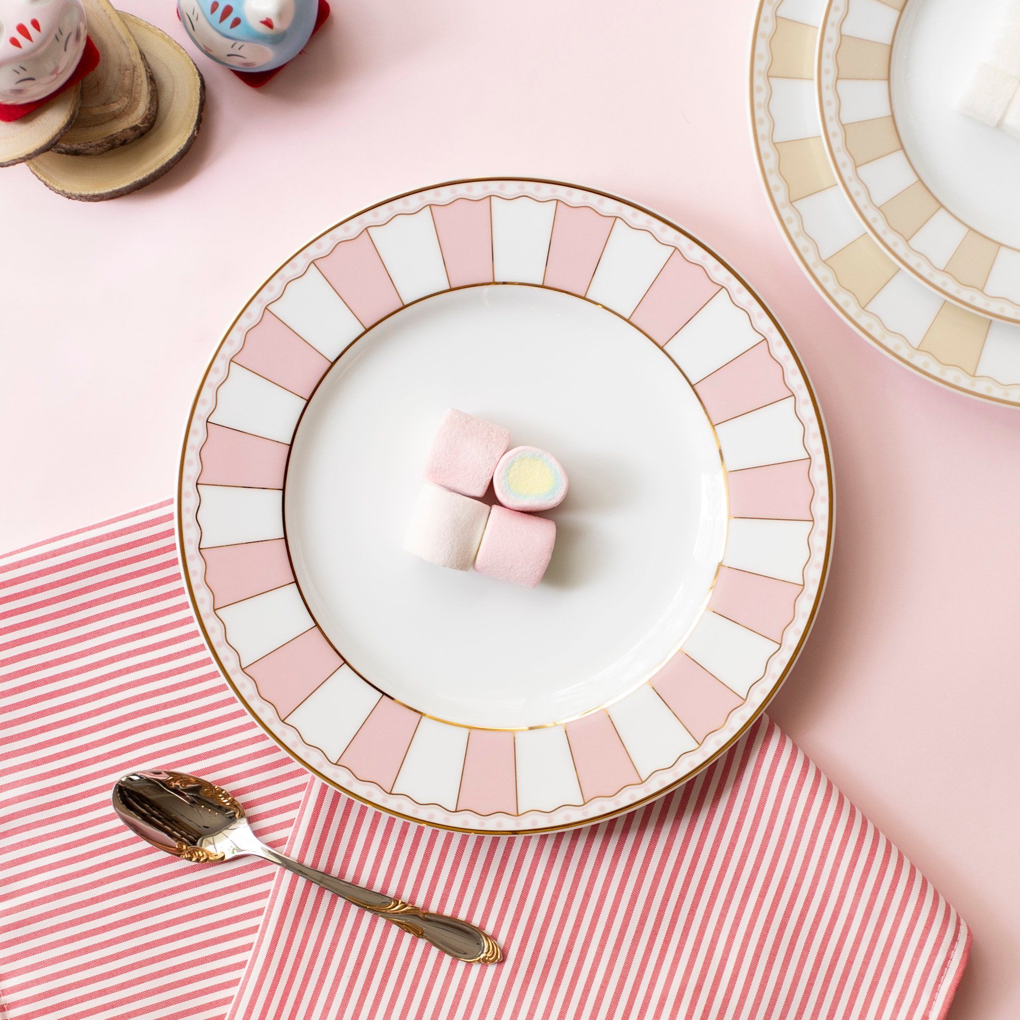  Bộ 02 đĩa tròn cỡ vừa 21cm (hồng pastel) sứ trắng | CRNIVL Pink M-249L - Q002M 