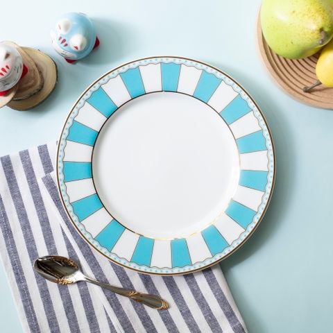  Bộ 02 đĩa tròn cỡ vừa 21cm (xanh dương pastel) sứ trắng | CRNIVL Light Blue M-253L - Q002M 