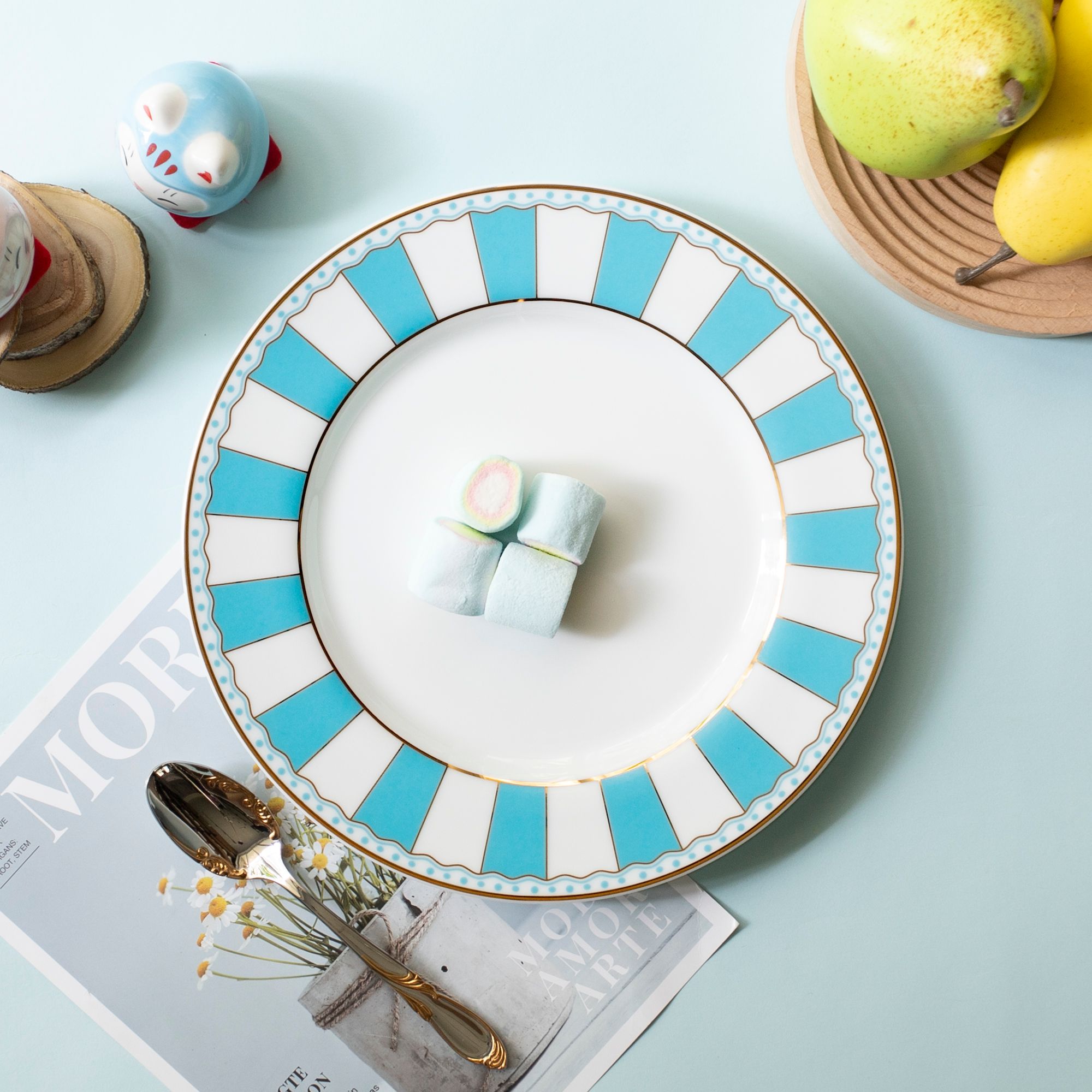  Bộ 02 đĩa tròn cỡ vừa 21cm (xanh dương pastel) sứ trắng | CRNIVL Light Blue M-253L - Q002M 