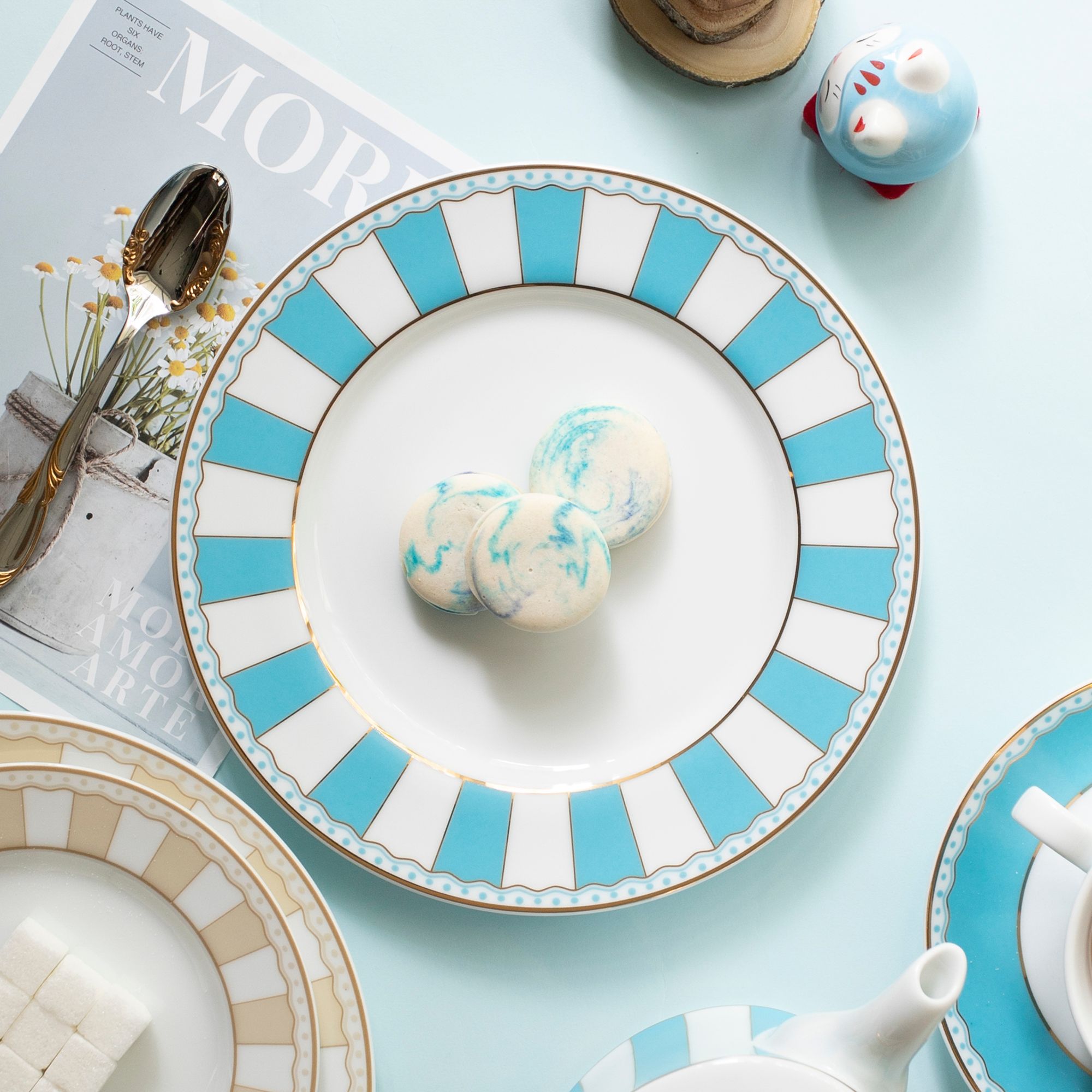 Bộ 02 đĩa tròn cỡ vừa 21cm (xanh dương pastel) sứ trắng | CRNIVL Light Blue M-253L - Q002M 