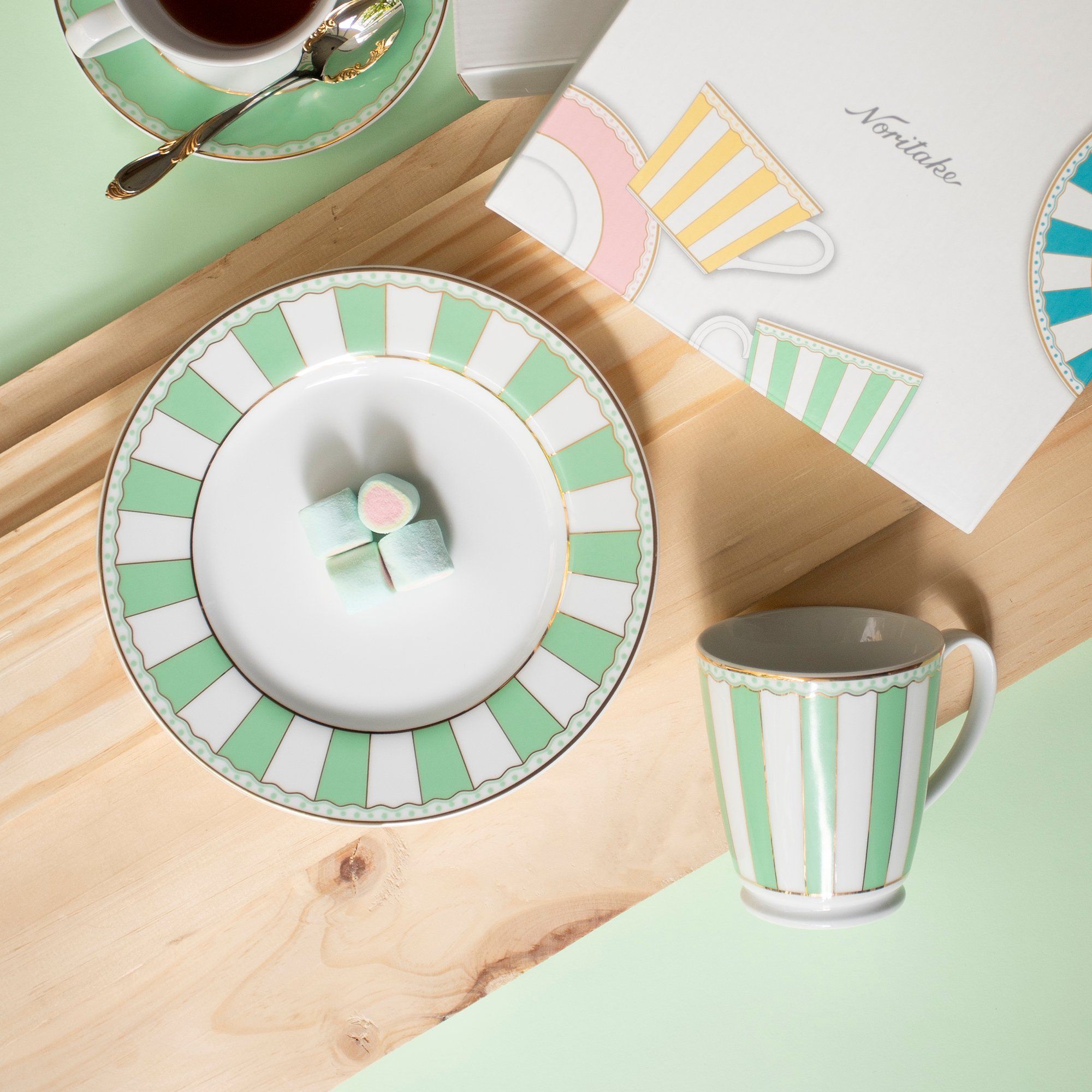  Bộ 02 đĩa tròn cỡ vừa 21cm (xanh lá pastel) sứ trắng | CRNIVL Apple Green M-252L - Q002M 