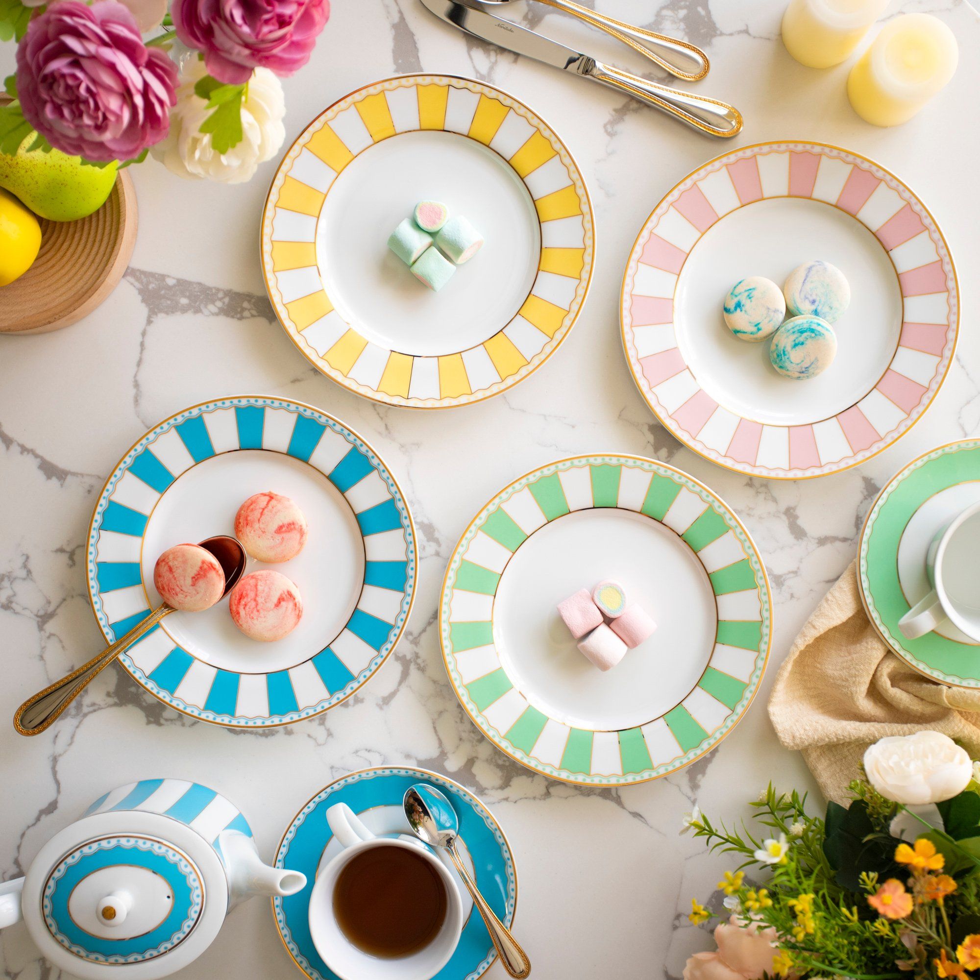  Bộ 02 đĩa tròn cỡ vừa 21cm (xanh lá pastel) sứ trắng | CRNIVL Apple Green M-252L - Q002M 