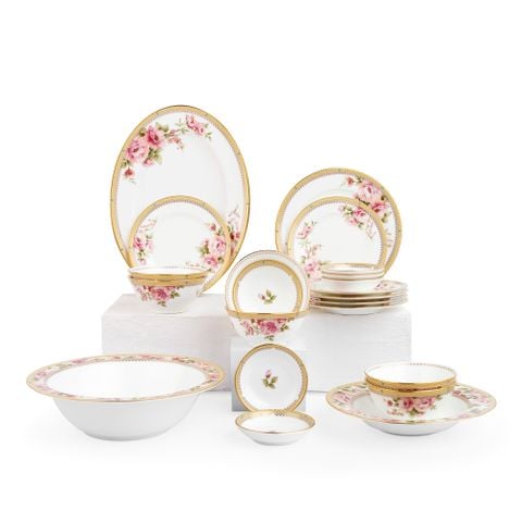  Bộ bát đĩa ăn châu Á cơ bản 22 món (cho 6 người) sứ xương | Hertford 4861L - D022AB 