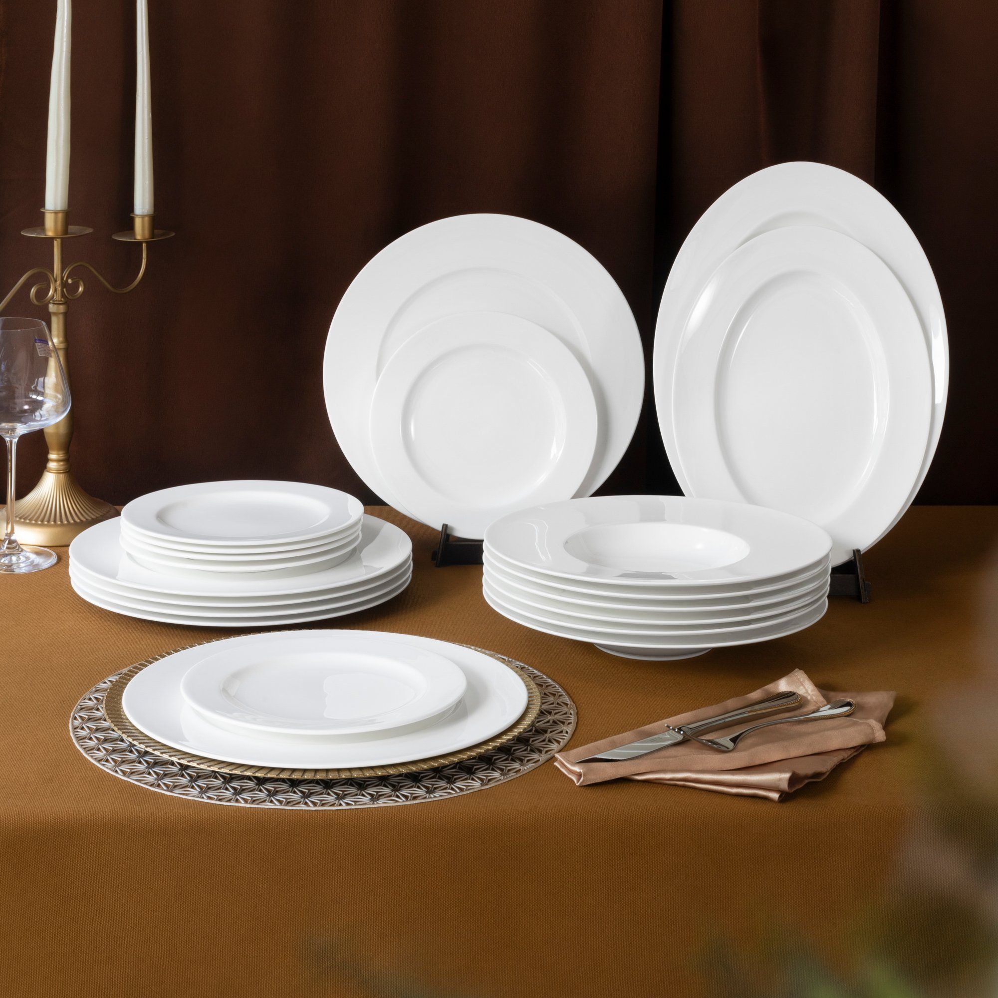  Bộ đĩa ăn kiểu Âu 22 món (đĩa tròn, cho 6 người) sứ xương | Plain White 9990L - D023ET 