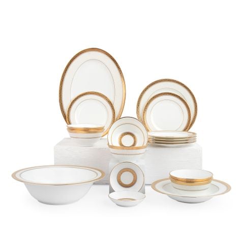  Bộ bát đĩa ăn châu Á cơ bản 22 món (cho 6 người) sứ xương | Odessa Gold 4874L - D022AB 