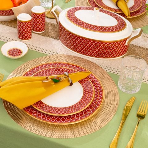  Bộ đĩa ăn kiểu Âu 22 món (cho 6 người) sứ xương | Crochet 4966L - D024AP 