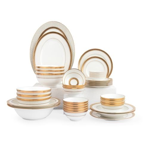 Bộ bát đĩa ăn châu Á đầy đủ 38 món (cho 6 người) sứ xương | Odessa Gold 4874L - D038AC 