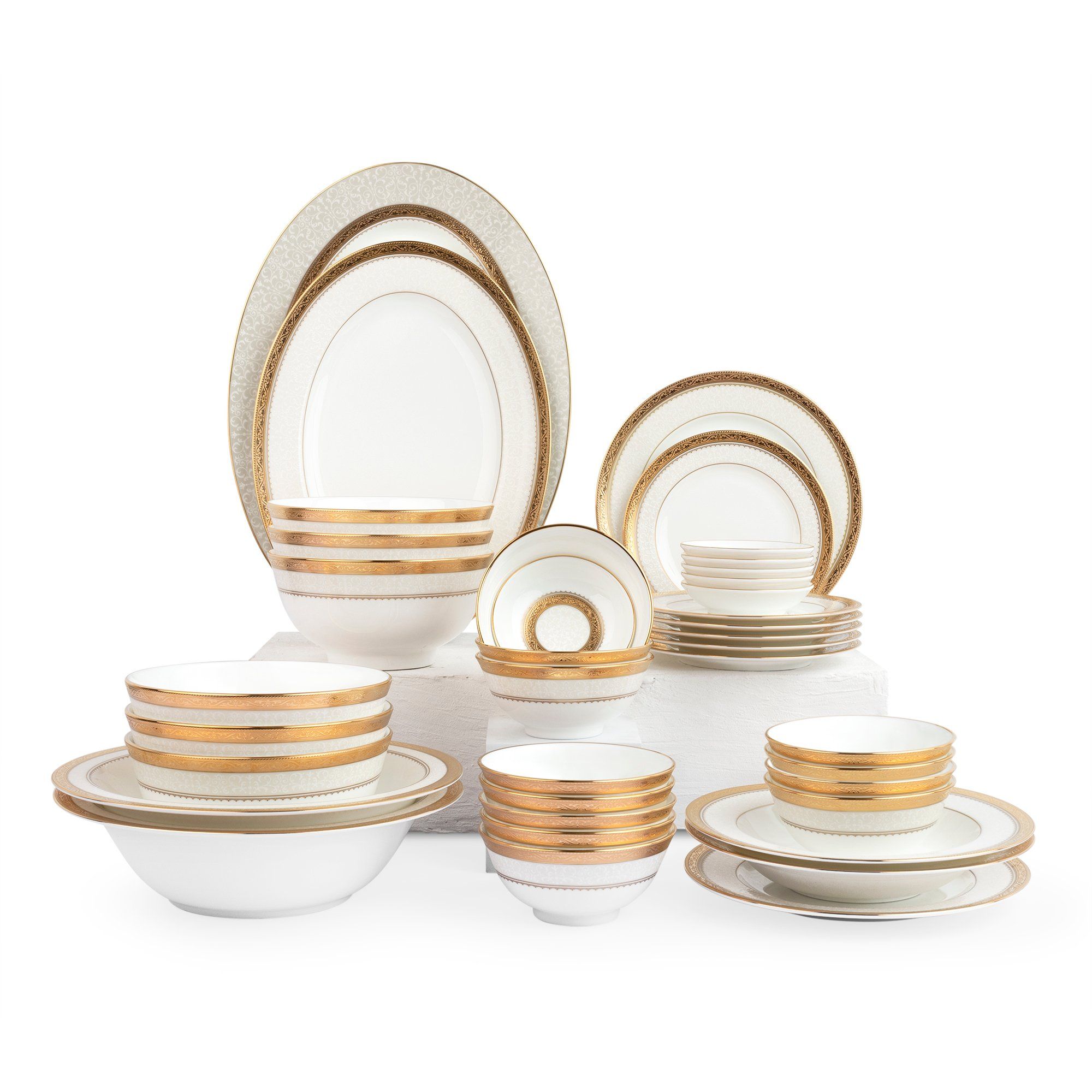  Bộ bát đĩa ăn châu Á đầy đủ 38 món (cho 6 người) sứ xương | Odessa Gold 4874L - D038AC 