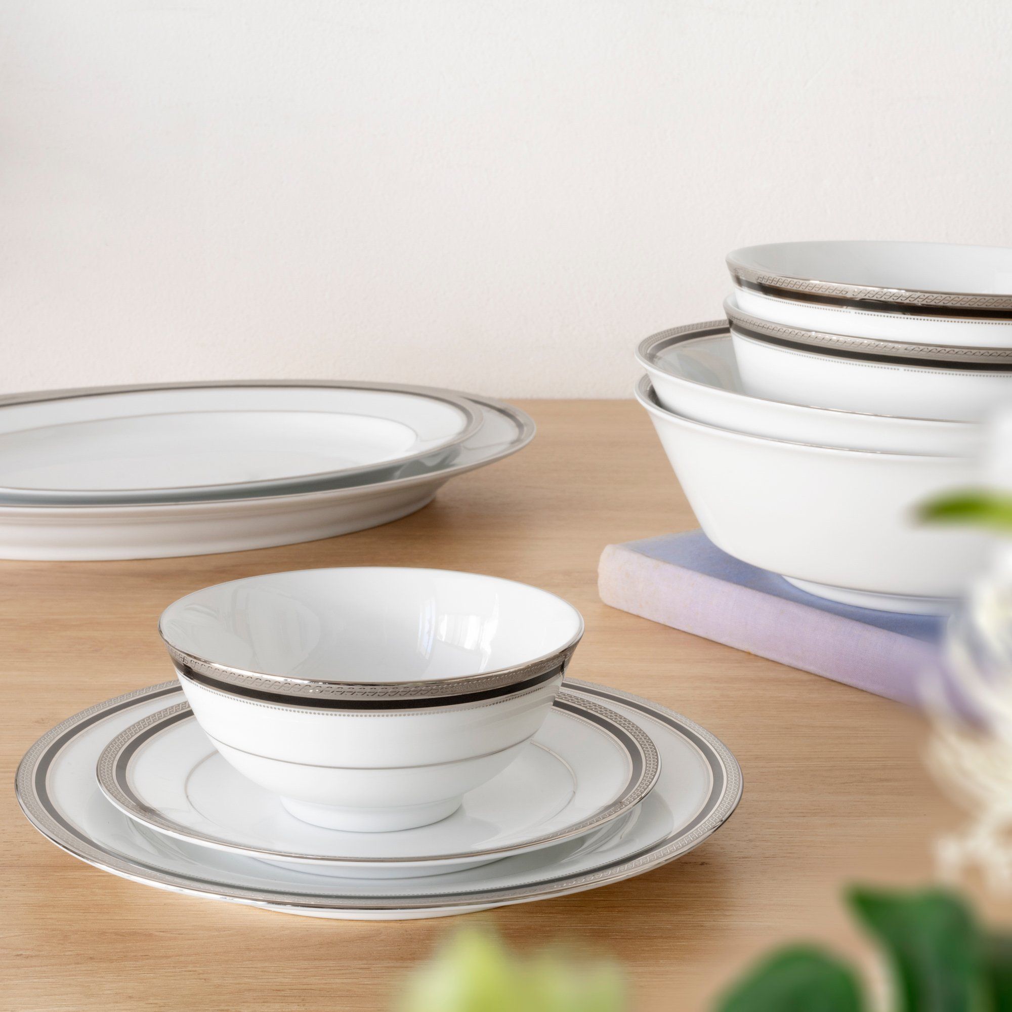  Bộ bát đĩa ăn châu Á đầy đủ 38 món (cho 6 người) sứ trắng | Austin Platinum 4360L - D038AB 
