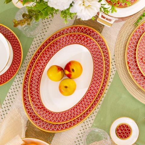  Bộ bát đĩa ăn châu Á đầy đủ 38 món (cho 6 người) sứ xương | Crochet 4966L - D038AD 