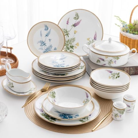  Bộ đĩa ăn kiểu Âu 22 món (cho 6 người) sứ trắng | New Morning 1738L - D024D 