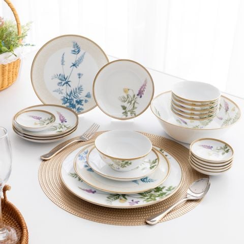  Bộ bát đĩa ăn châu Á cơ bản 22 món (cho 6 người) sứ trắng | New Morning 1738L - D022C 