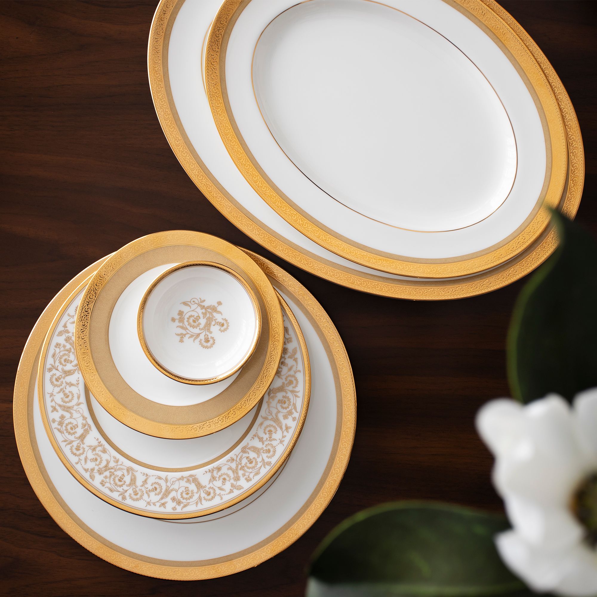  Bộ bát đĩa ăn châu Á đầy đủ 38 món (cho 6 người) sứ xương | Summit Gold 4912L - D038AC 