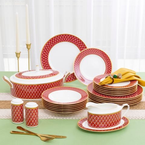 Bộ đĩa ăn kiểu Âu 22 món (cho 6 người) sứ xương | Crochet 4966L - D024AP