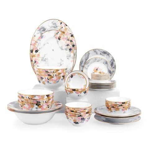  Bộ bát đĩa ăn châu Á đầy đủ 38 món (cho 6 người) sứ xương | Moonlit Blossoms 4969L - D038AC 