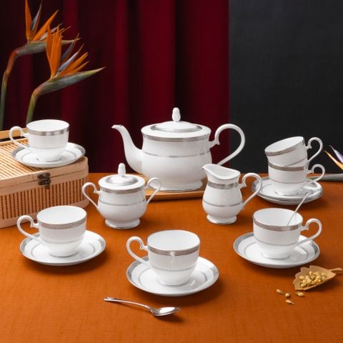  Bộ ấm chén uống trà (ấm 1.300ml, chén 230ml) 15 món sứ xương | Odessa Platinum 4875L - T017A 