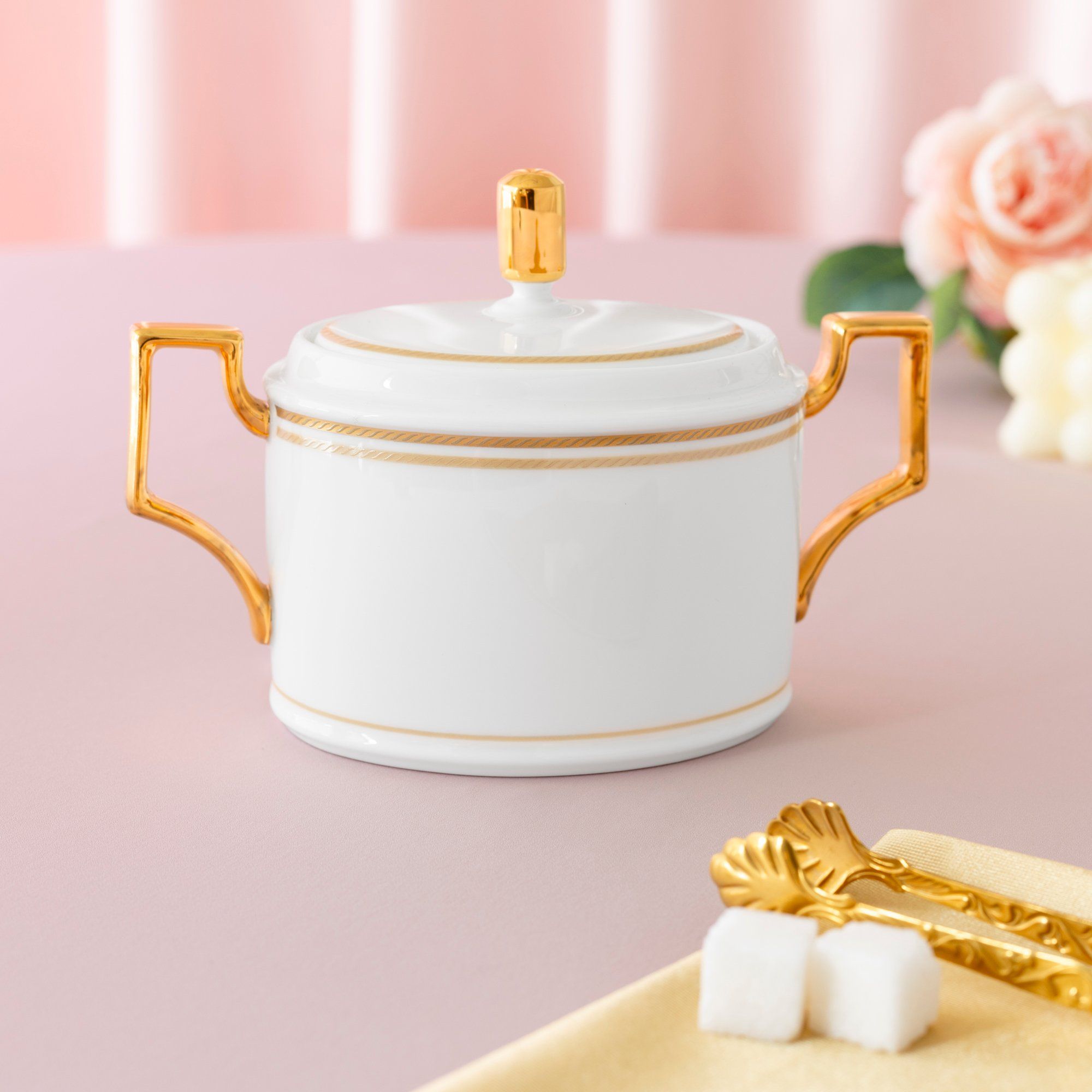  Bộ ấm chén uống cà phê (ấm 1.650ml, chén đỏ 240ml ) 18 món sứ xương | Aidan Gold 4941L - C020D 